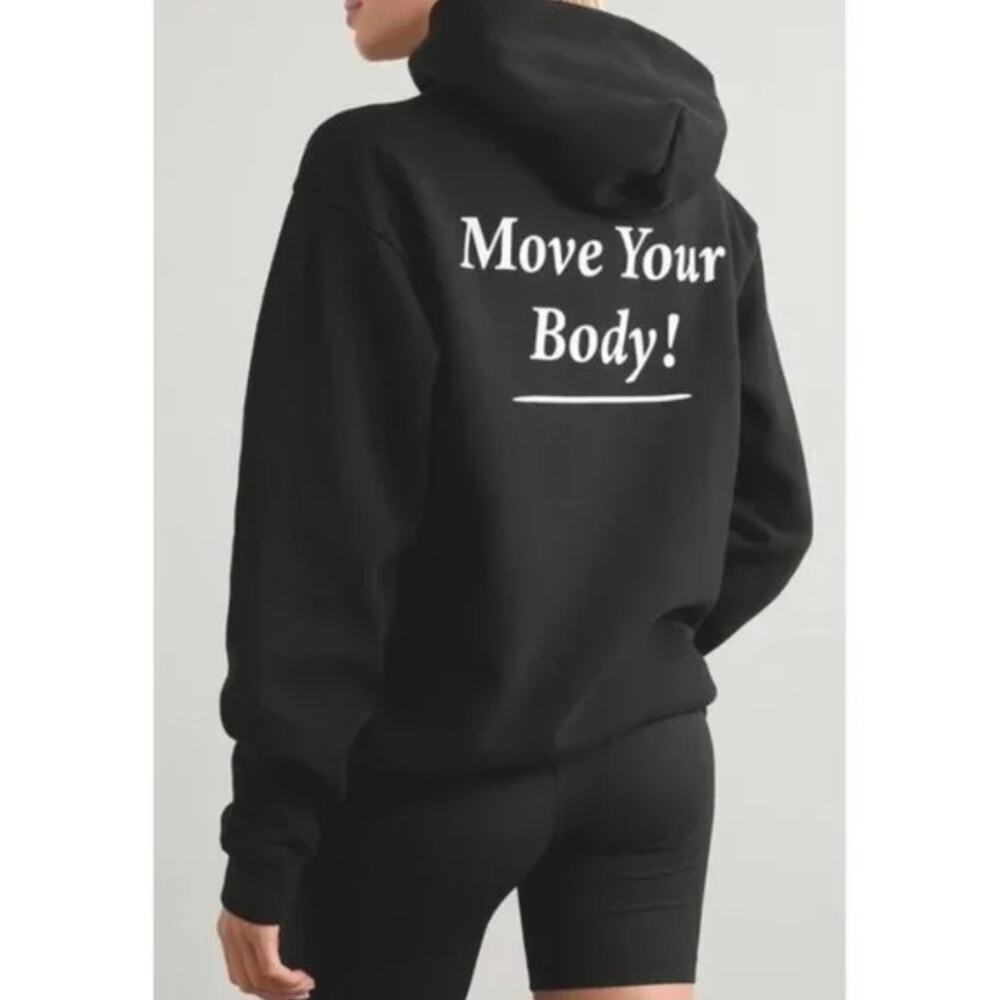 Sporty & Rich Move your Body Hoodie Sweatshirt size L Faded Black  unisex
